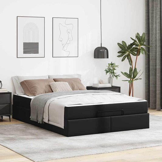 Bettgestell mit Matratze Schwarz 140 x 200 cm Kunstleder