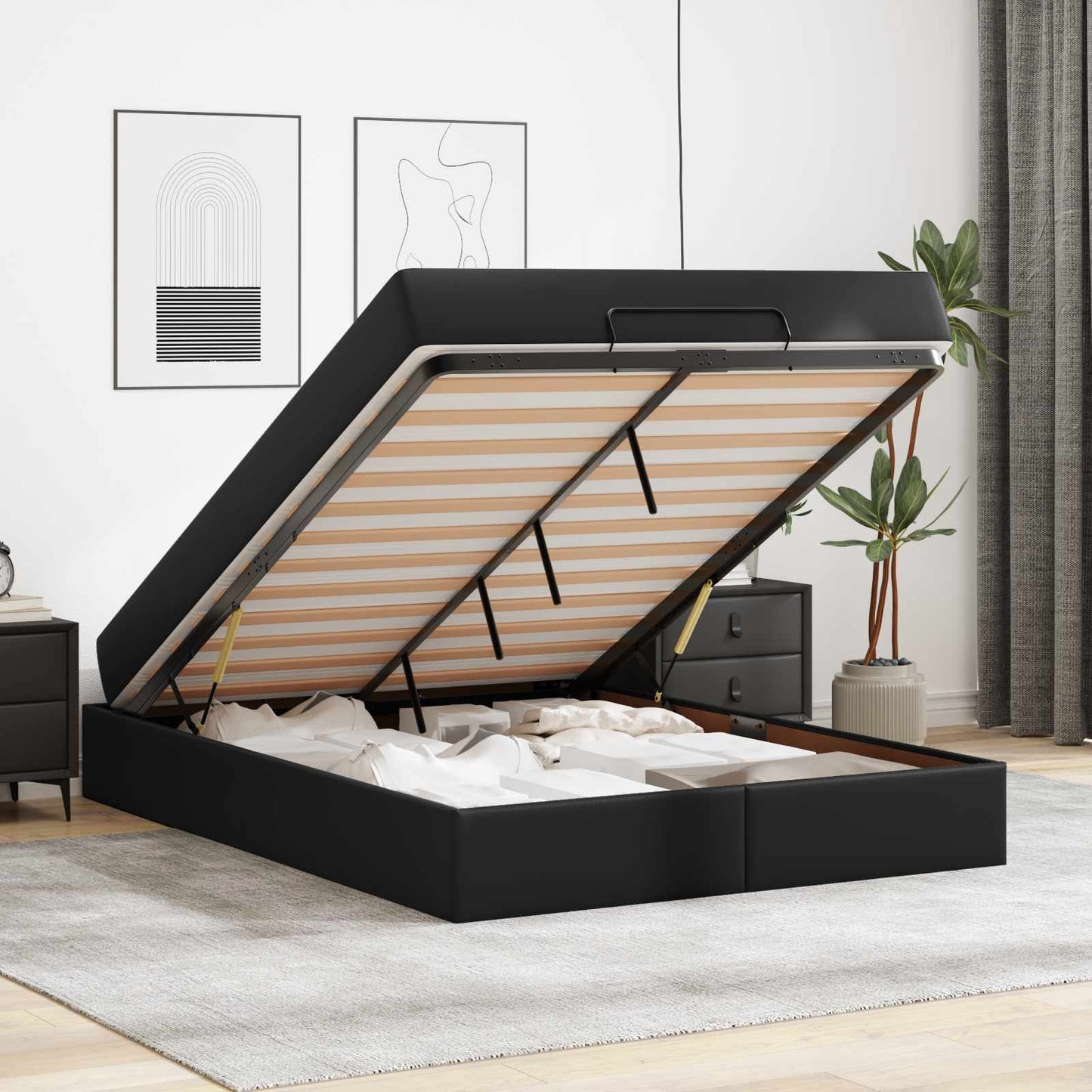 Bettgestell mit Matratze Sonstiges 2 stk. Schwarz PVC