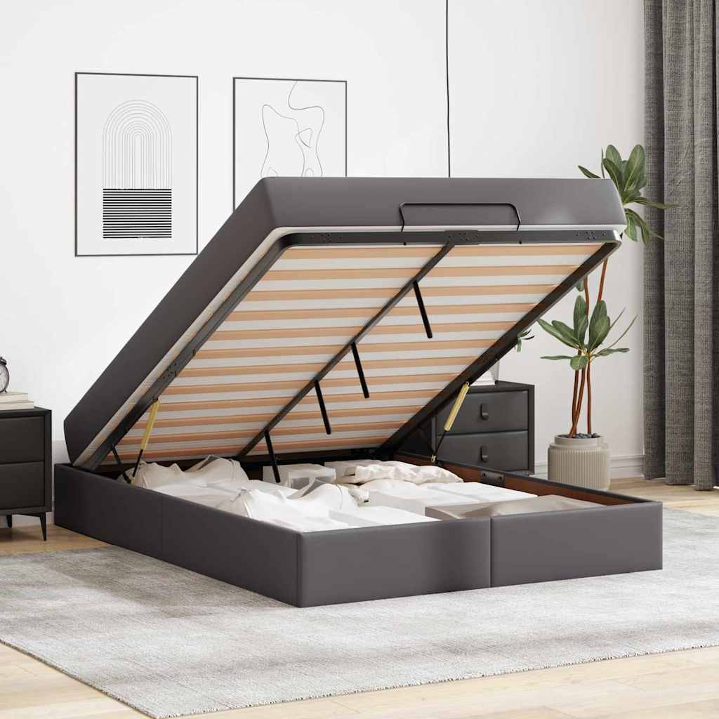 Bettgestell mit Matratze Grau 140 x 200 cm Kunstleder