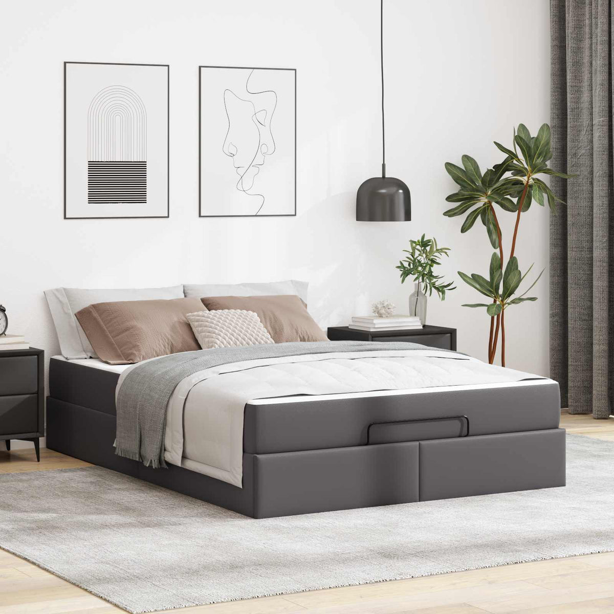 Bettgestell mit Matratze Sonstiges 2 Stk. Grau PVC