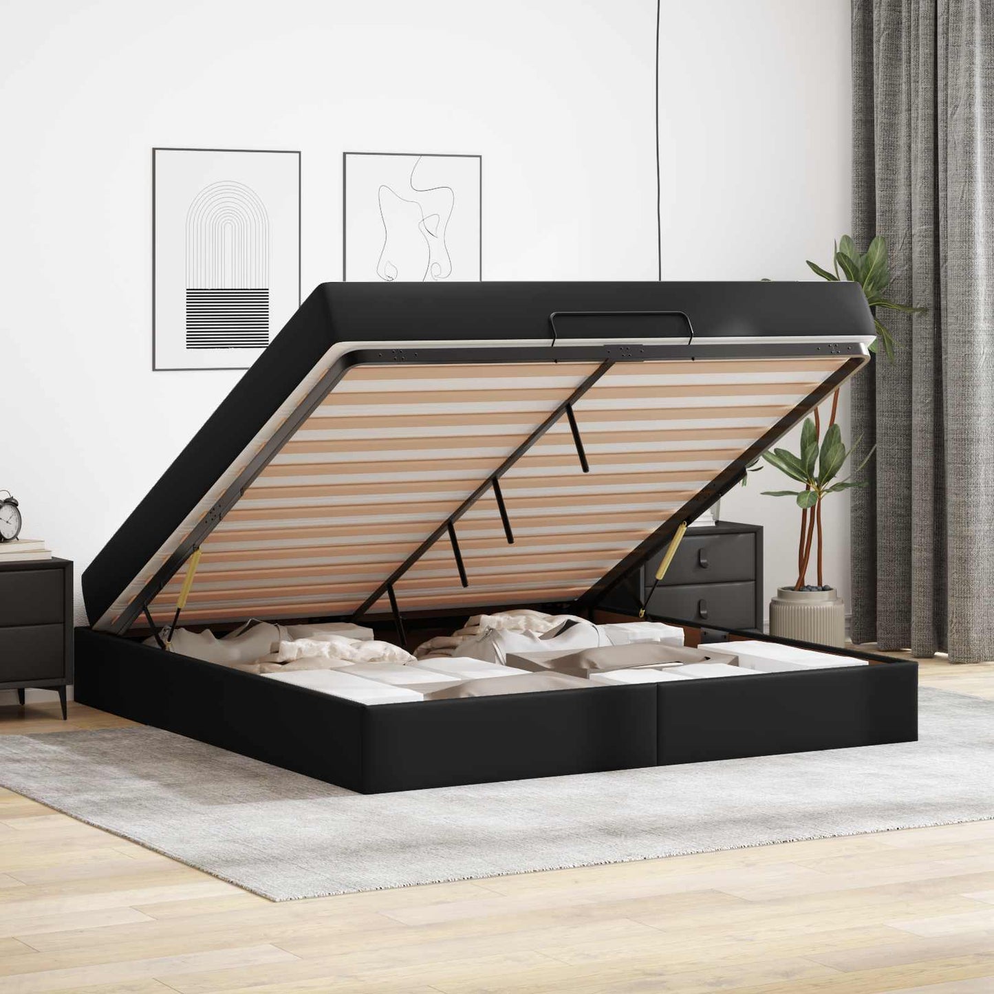 Bettgestell mit Matratze Sonstiges 2 pcs Schwarz PVC