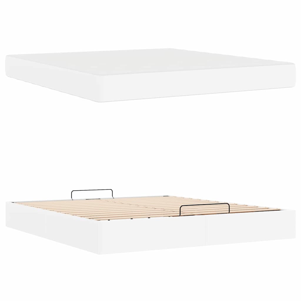 Bettgestell mit Matratze Reinweiß 180 x 200 cm Kunstleder