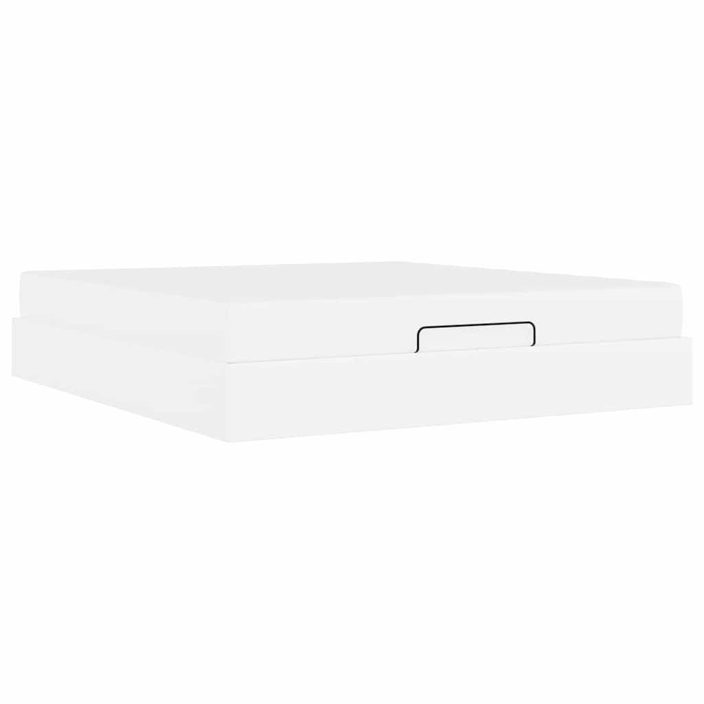 Bettgestell mit Matratze Reinweiß 180 x 200 cm Kunstleder