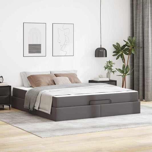 Bettgestell mit Matratze Grau 180 x 200 cm Kunstleder