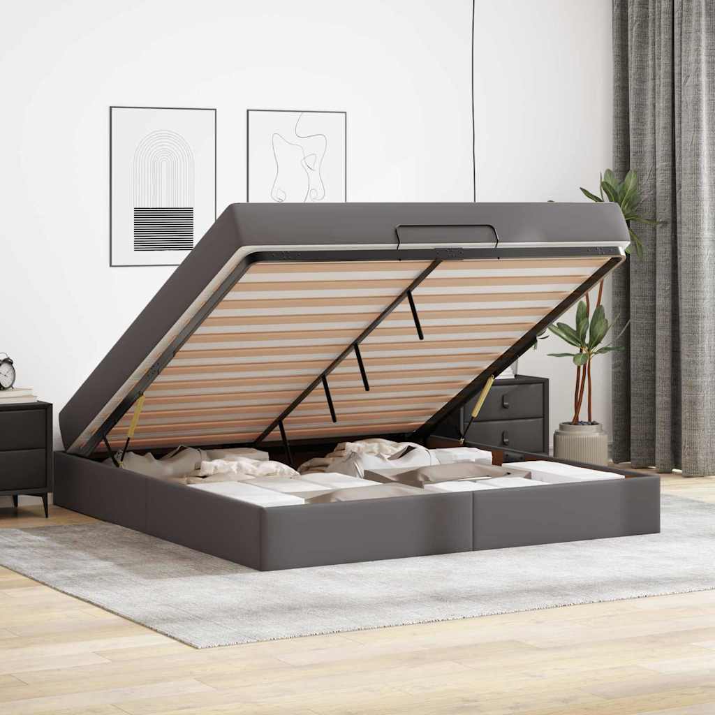 Bettgestell mit Matratze Grau 180 x 200 cm Kunstleder