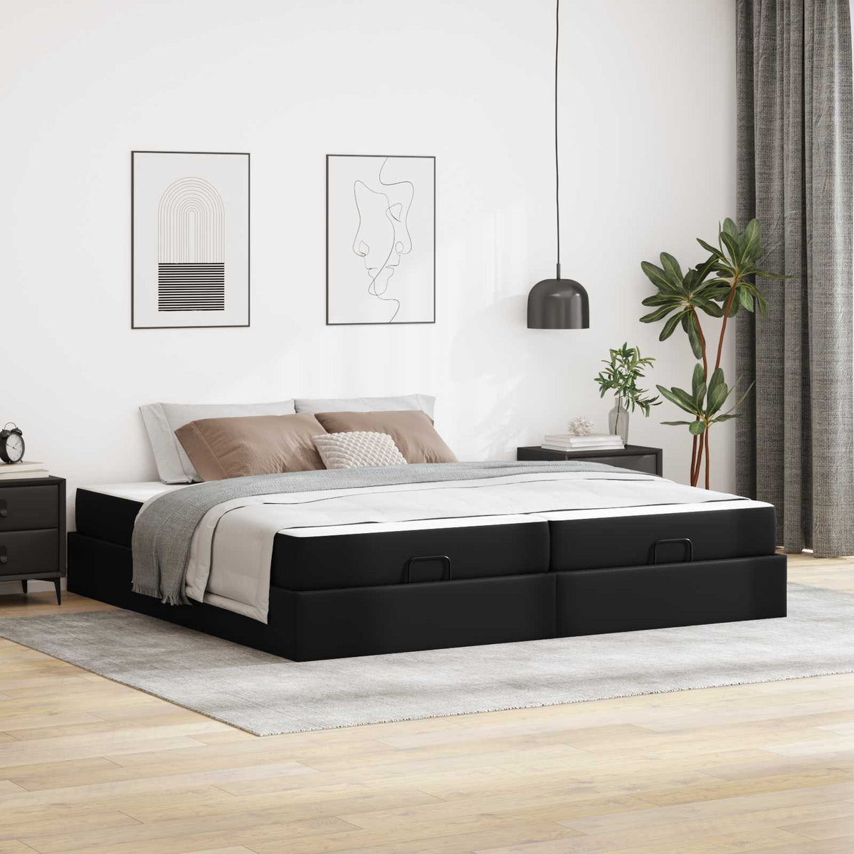 Bettgestell mit Matratze Sonstiges 2 Stk. Schwarz PVC