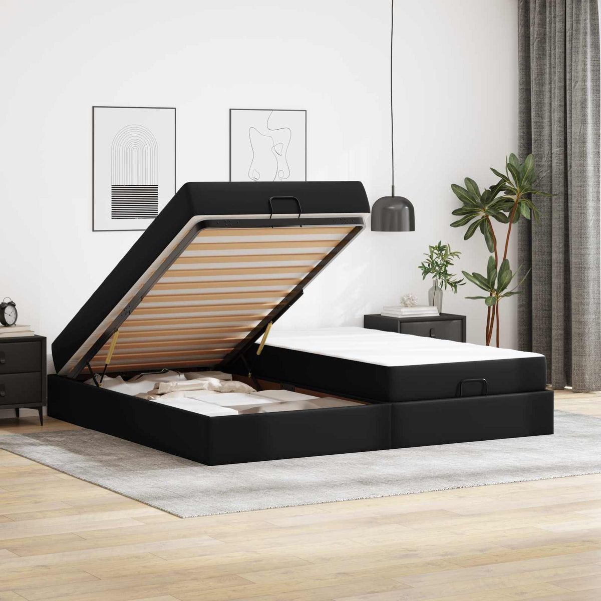 Bettgestell mit Matratze Sonstiges 2 Stk. Schwarz PVC