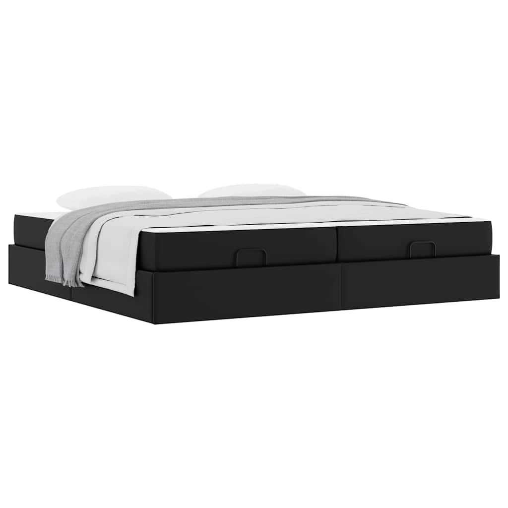 Bettgestell mit Matratze Schwarz 200 x 200 cm Kunstleder