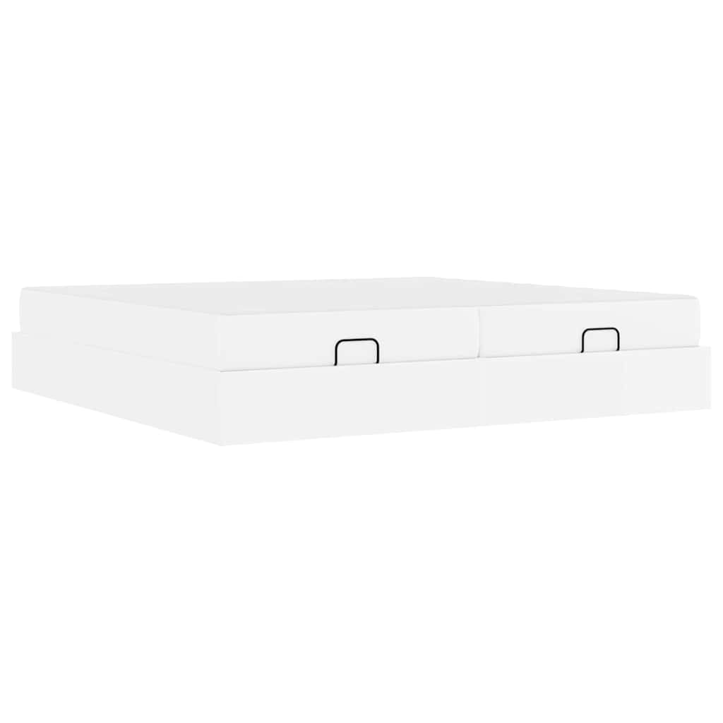 Bettgestell mit Matratze Reinweiß 200 x 200 cm Kunstleder