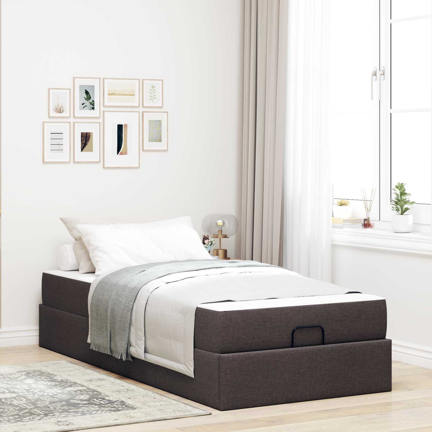 Bettgestell mit Matratze 2 pcs Hellbraun Stoff