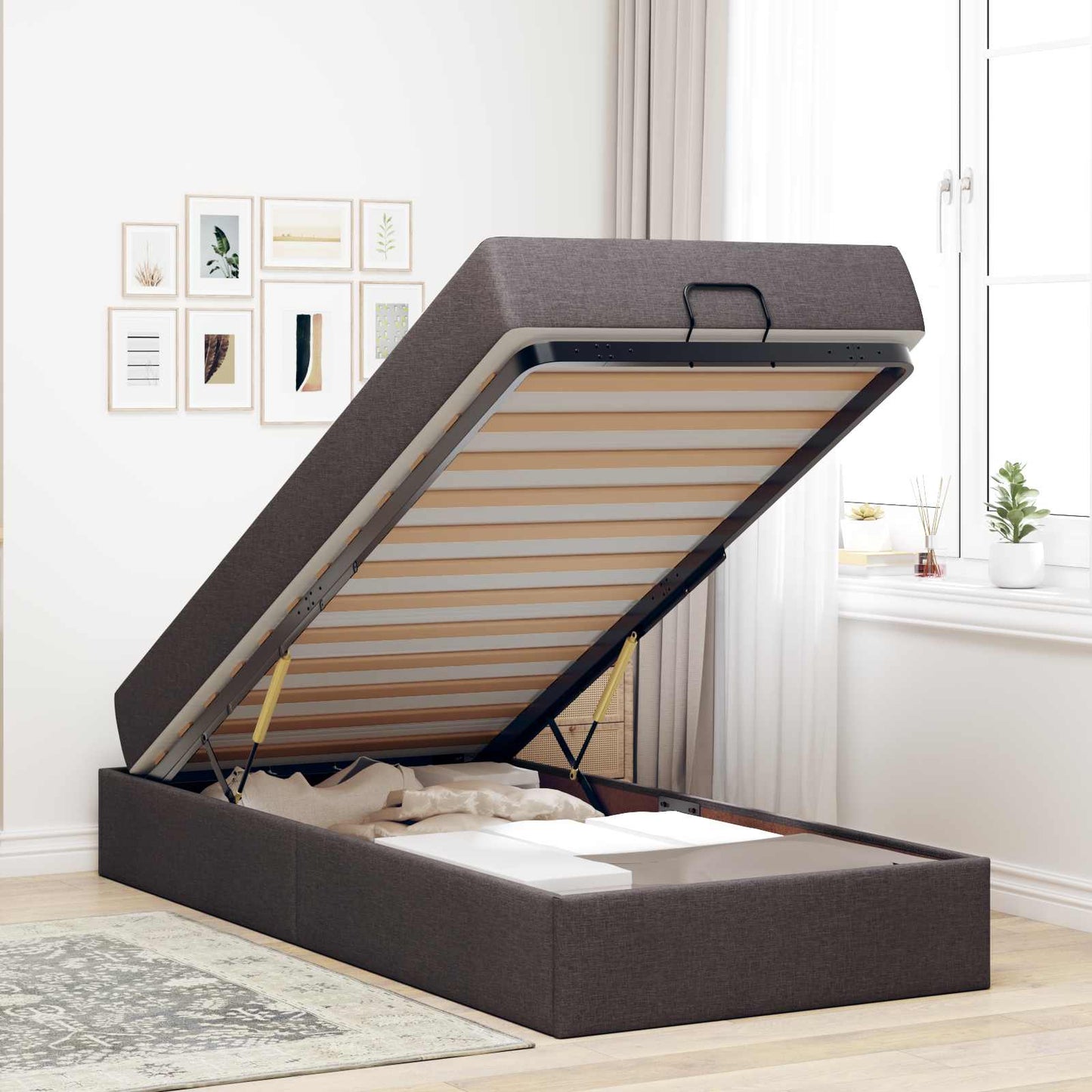 Bettgestell mit Matratze 2 pcs Hellbraun Stoff