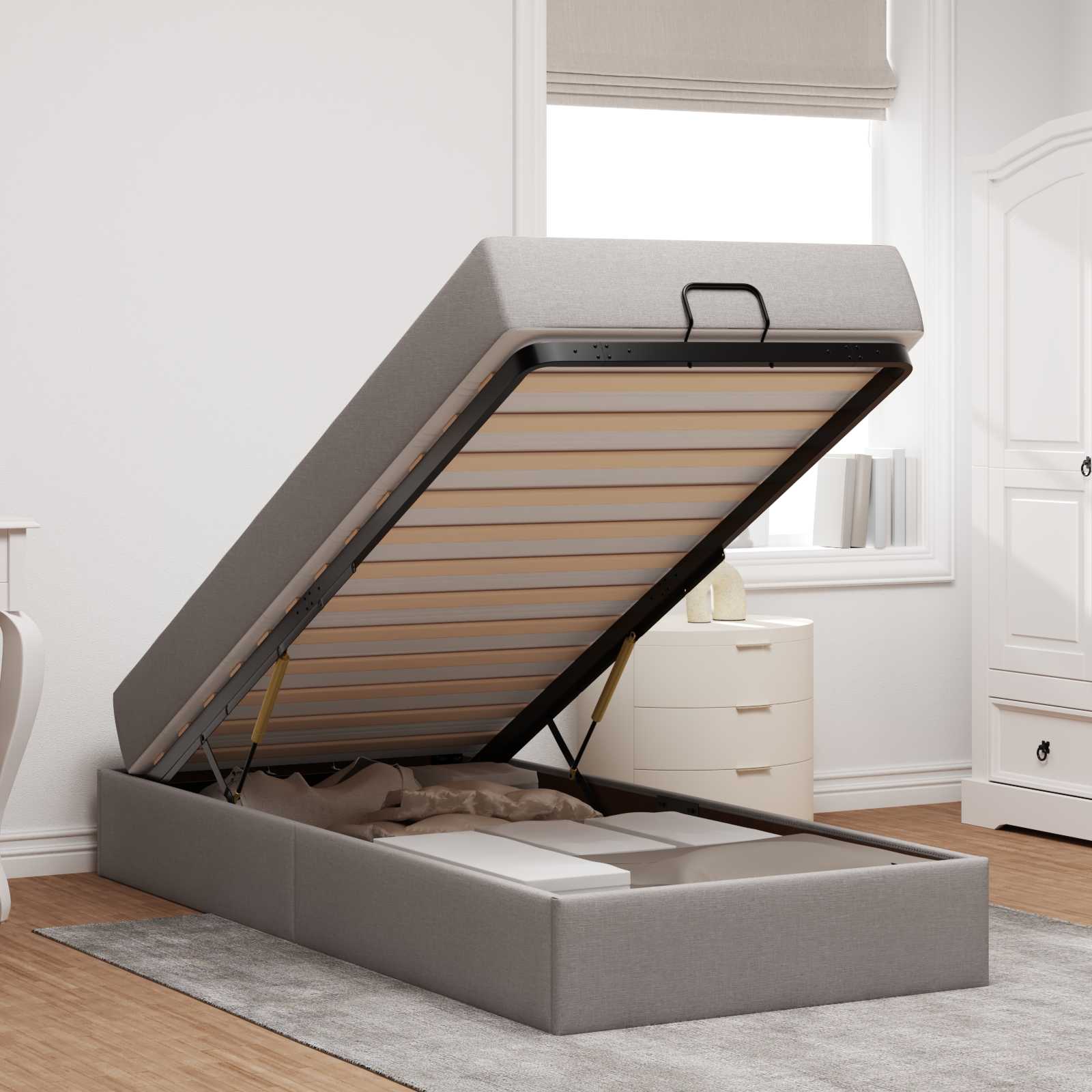 Bettgestell mit Matratze 2 stk. Taupe Stoff
