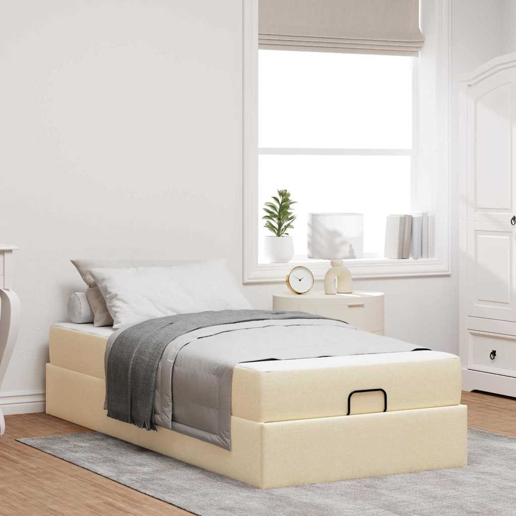 Bettgestell mit Matratze Creme 90 x 200 cm Stoff