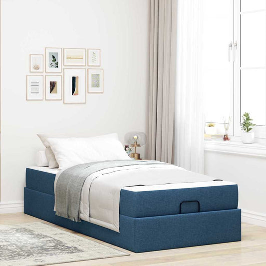 Bettgestell mit Matratze Blau 90 x 200 cm Stoff