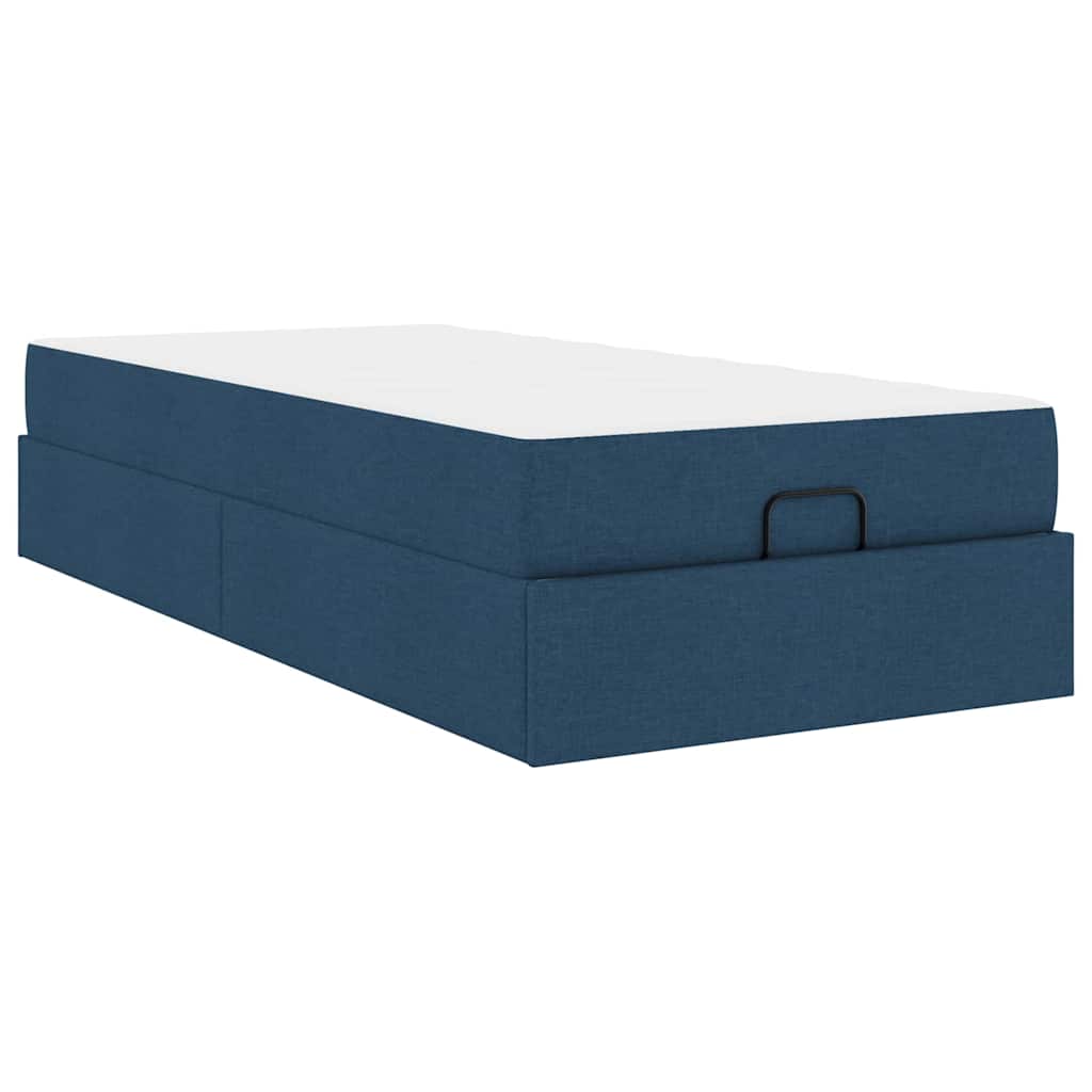 Bettgestell mit Matratze Blau 90 x 200 cm Stoff