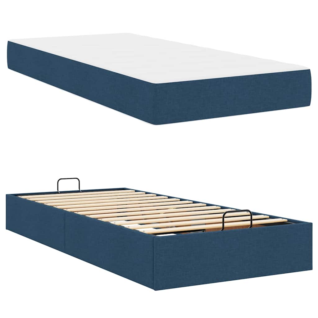 Bettgestell mit Matratze Blau 90 x 200 cm Stoff