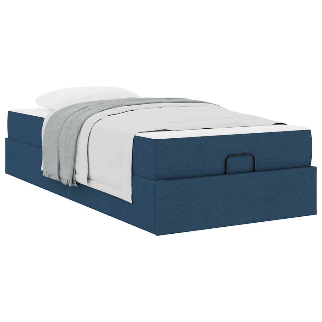 Bettgestell mit Matratze Blau 90 x 200 cm Stoff