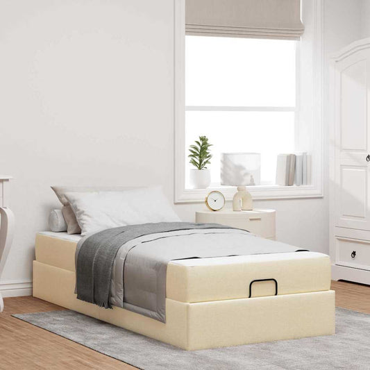 Bettgestell mit Matratze Creme 100 x 200 cm Stoff