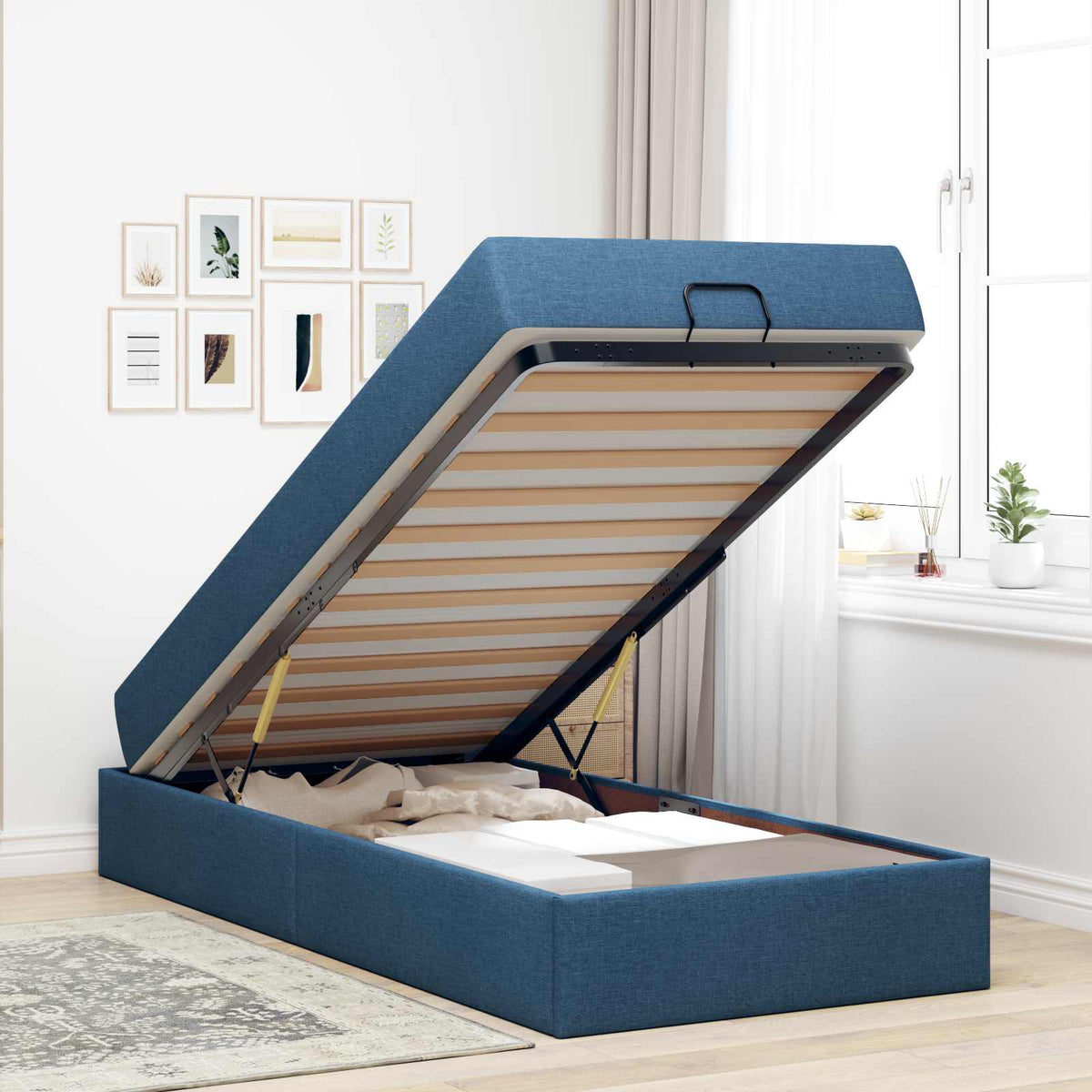 Bettgestell mit Matratze 2 Stk. Blau Stoff