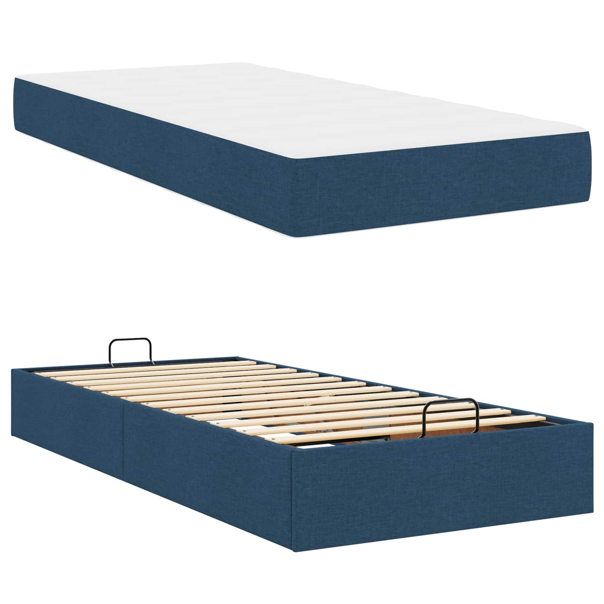 Bettgestell mit Matratze 2 Stk. Blau Stoff