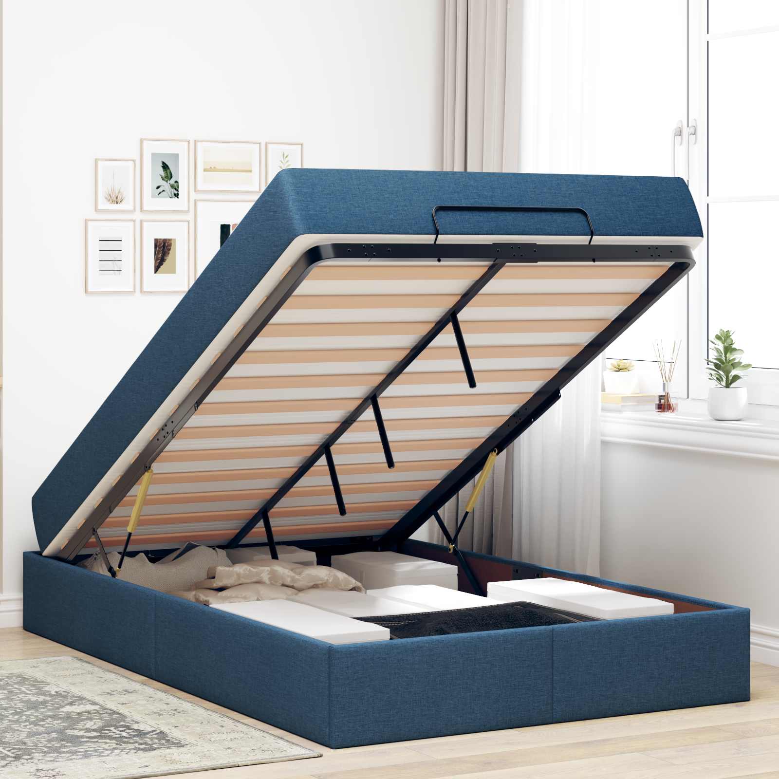 Bettgestell mit Matratze 2 pcs Blau Stoff
