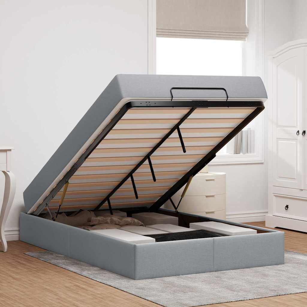 Bettgestell mit Matratze Hellgrau 120 x 200 cm Stoff