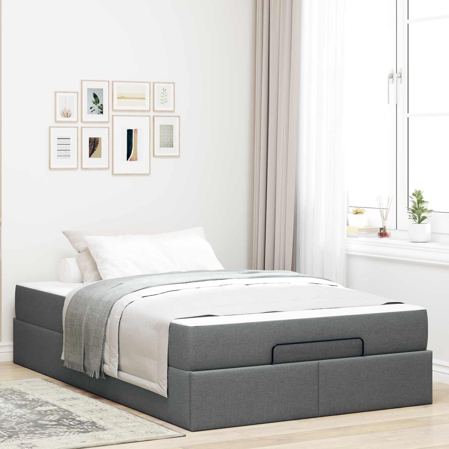 Bettgestell mit Matratze 2 pcs Dunkelgrau Stoff