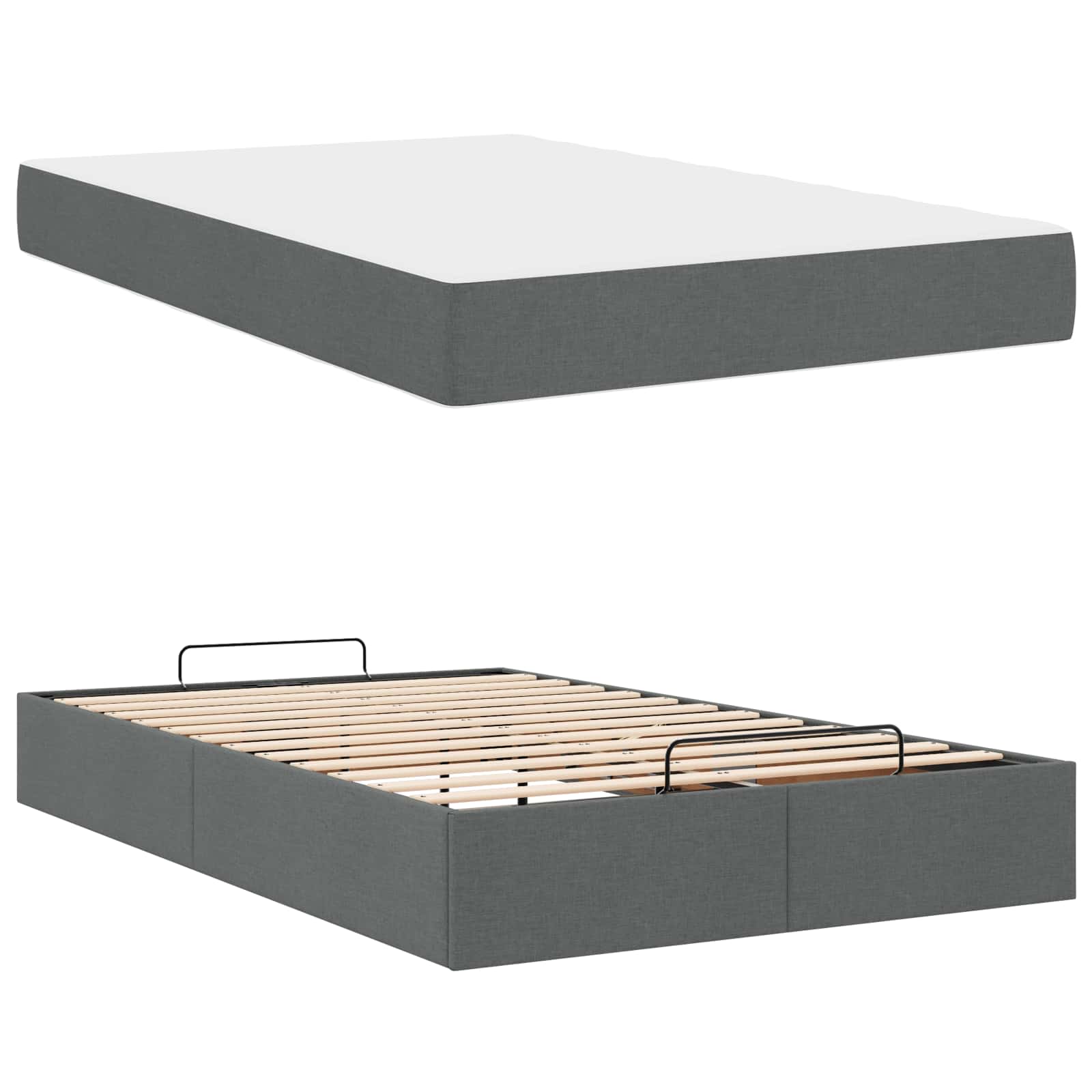 Bettgestell mit Matratze 2 pcs Dunkelgrau Stoff