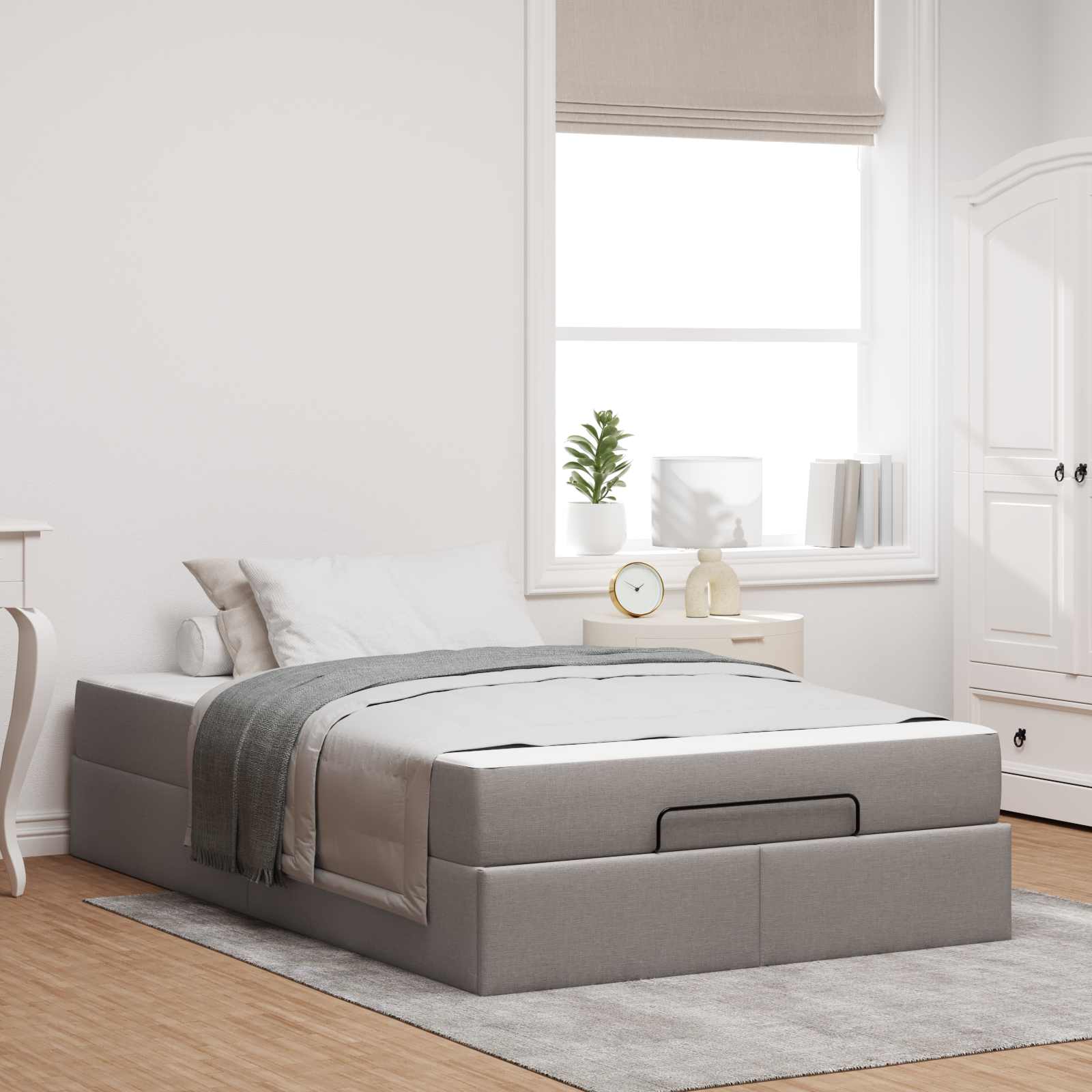 Bettgestell mit Matratze 2 pcs Taupe Stoff
