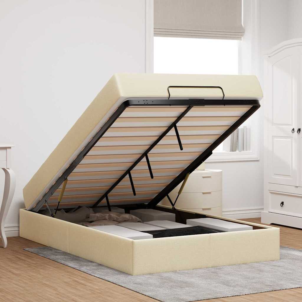 Bettgestell mit Matratze Creme 120 x 200 cm Stoff