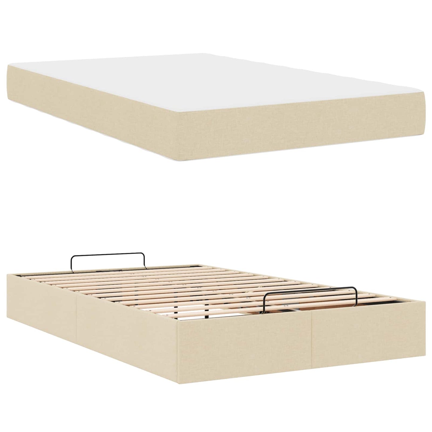 Bettgestell mit Matratze 2 stk. Creme Stoff