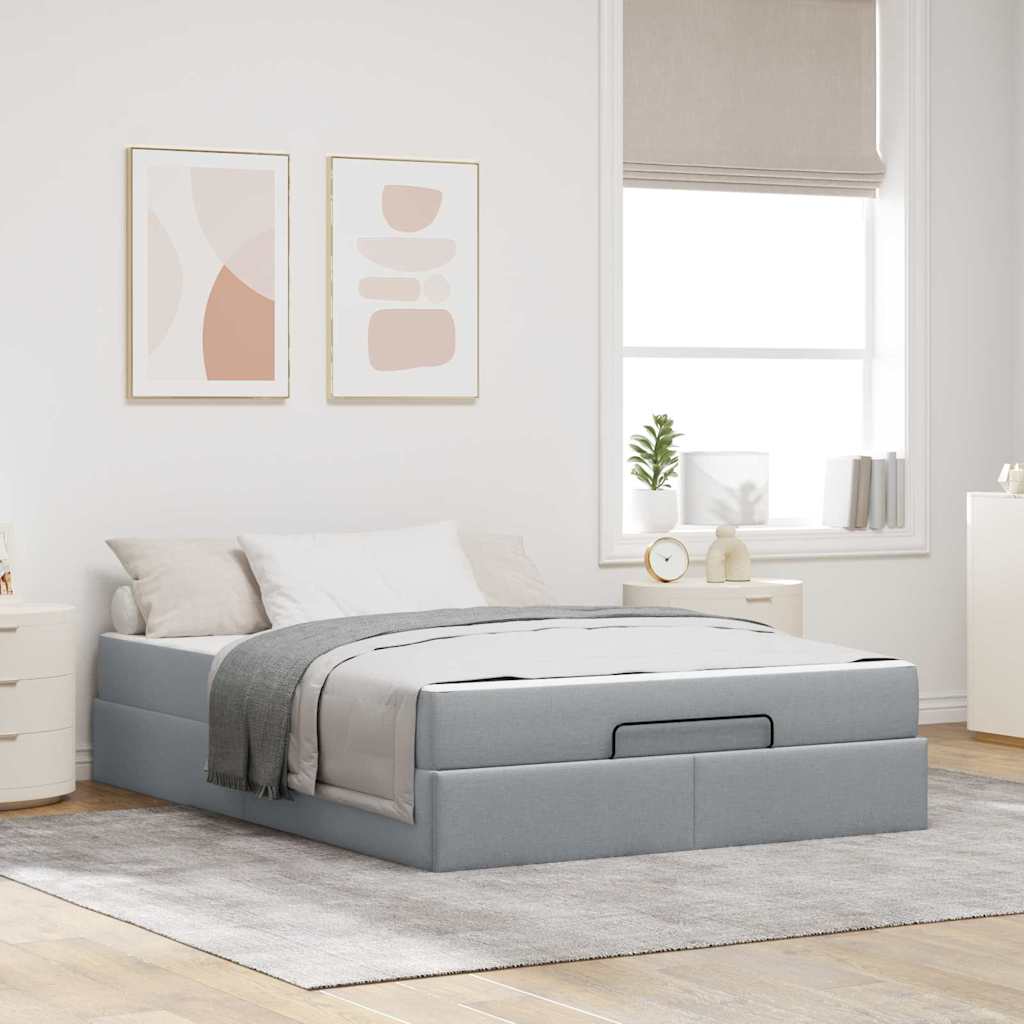Bettgestell mit Matratze Hellgrau 140 x 190 cm Stoff