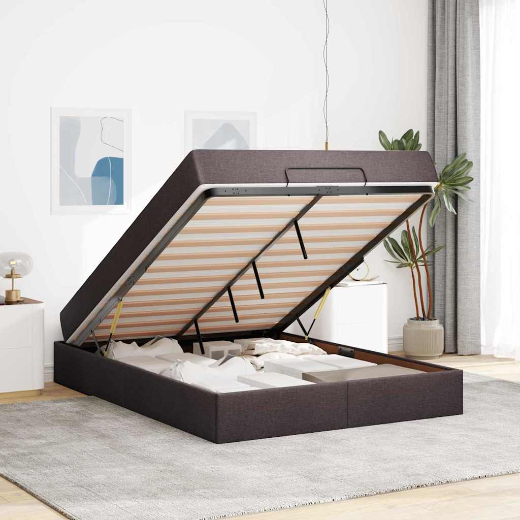 Bettgestell mit Matratze Dunkelbraun 140 x 190 cm Stoff