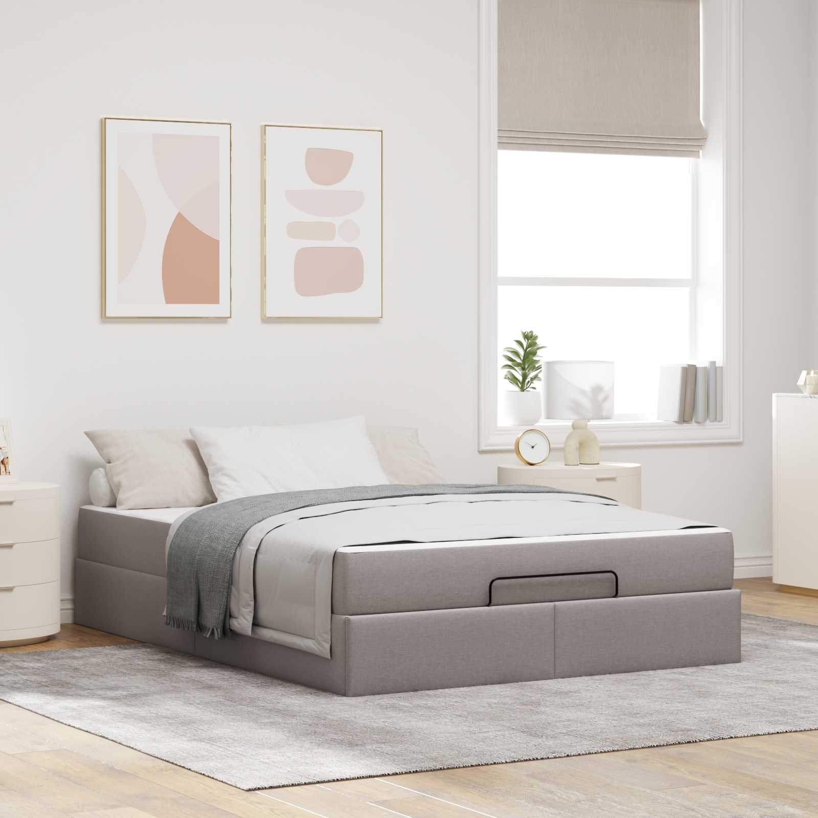 Bettgestell mit Matratze 2 pcs Taupe Stoff