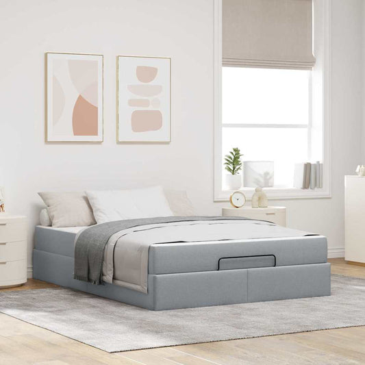 Bettgestell mit Matratze Hellgrau 140 x 200 cm Stoff