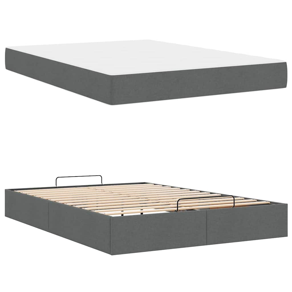 Bettgestell mit Matratze Dunkelgrau 140 x 200 cm Stoff