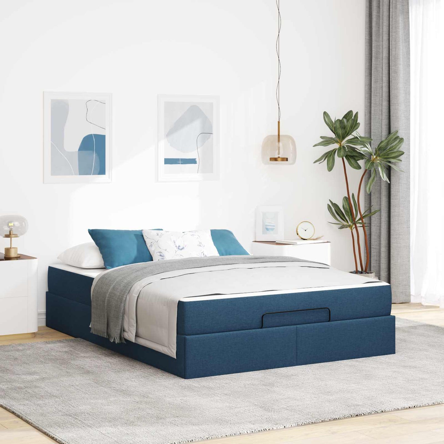 Bettgestell mit Matratze 2 Stk. Blau Stoff