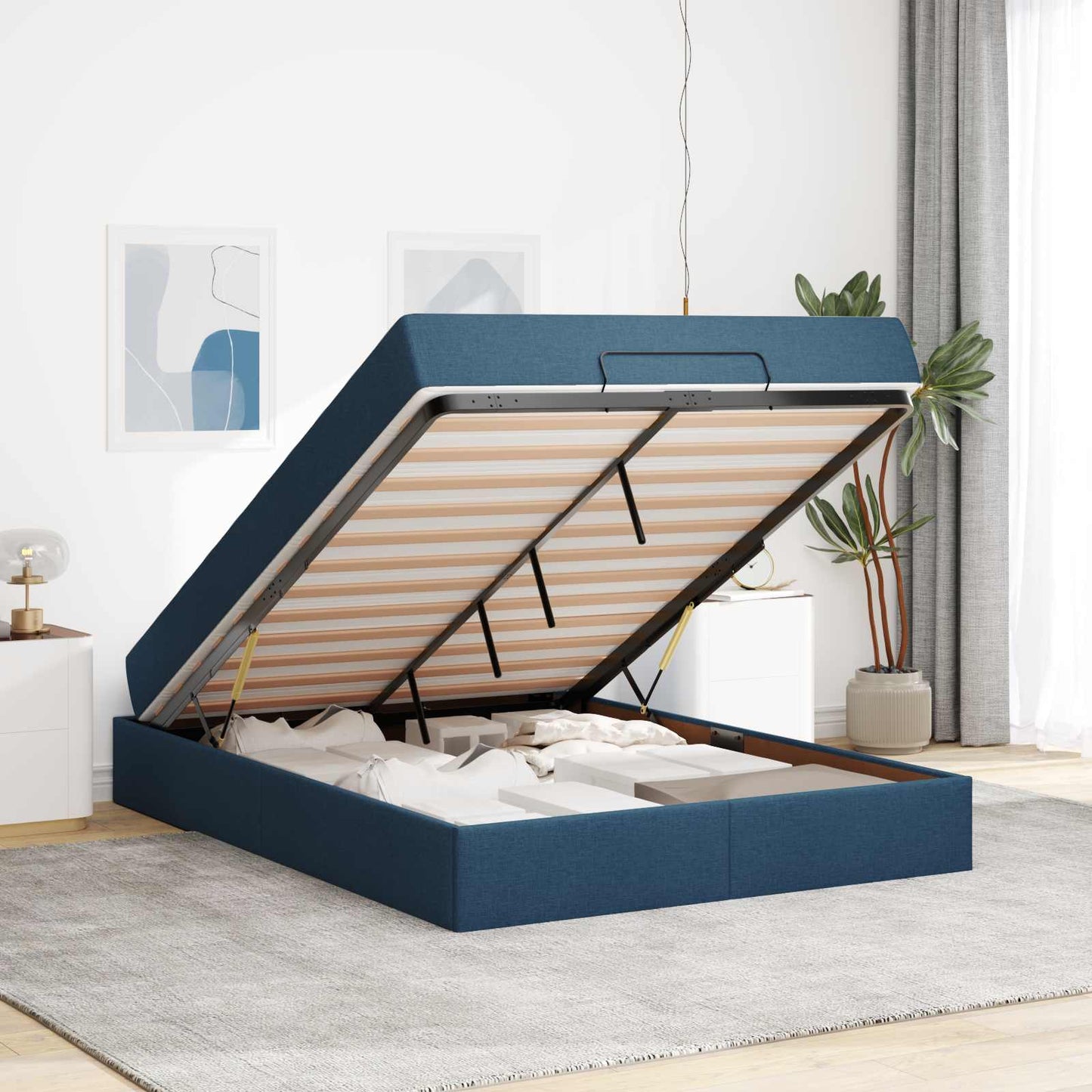Bettgestell mit Matratze 2 Stk. Blau Stoff