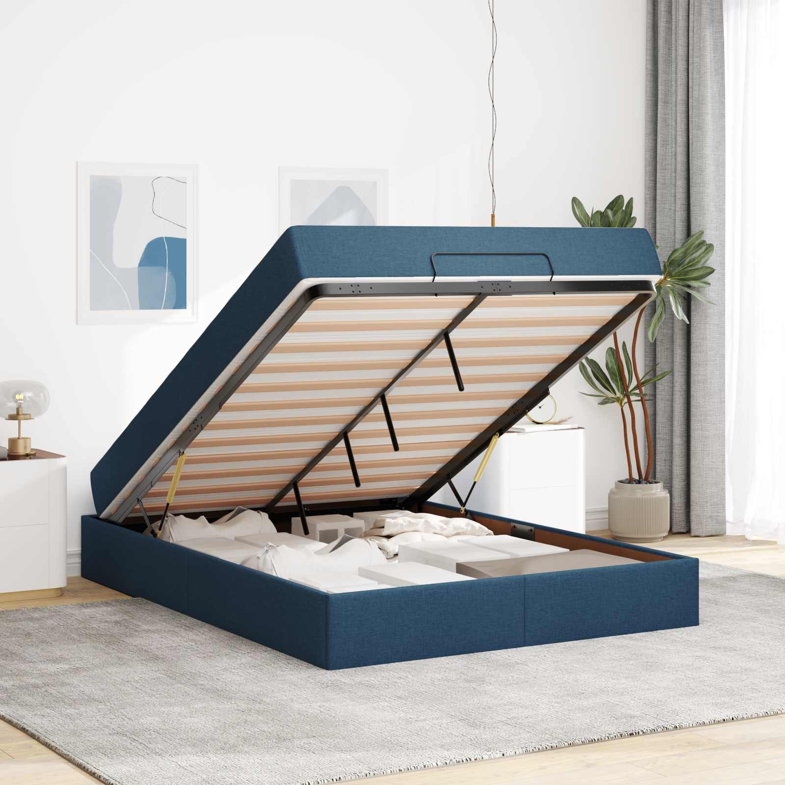 Bettgestell mit Matratze 2 Stk. Blau Stoff