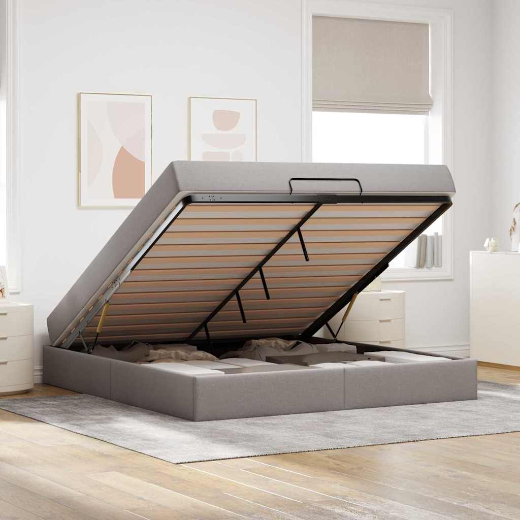 Bettgestell mit Speicher Taupe 180 x 200 cm Stoff