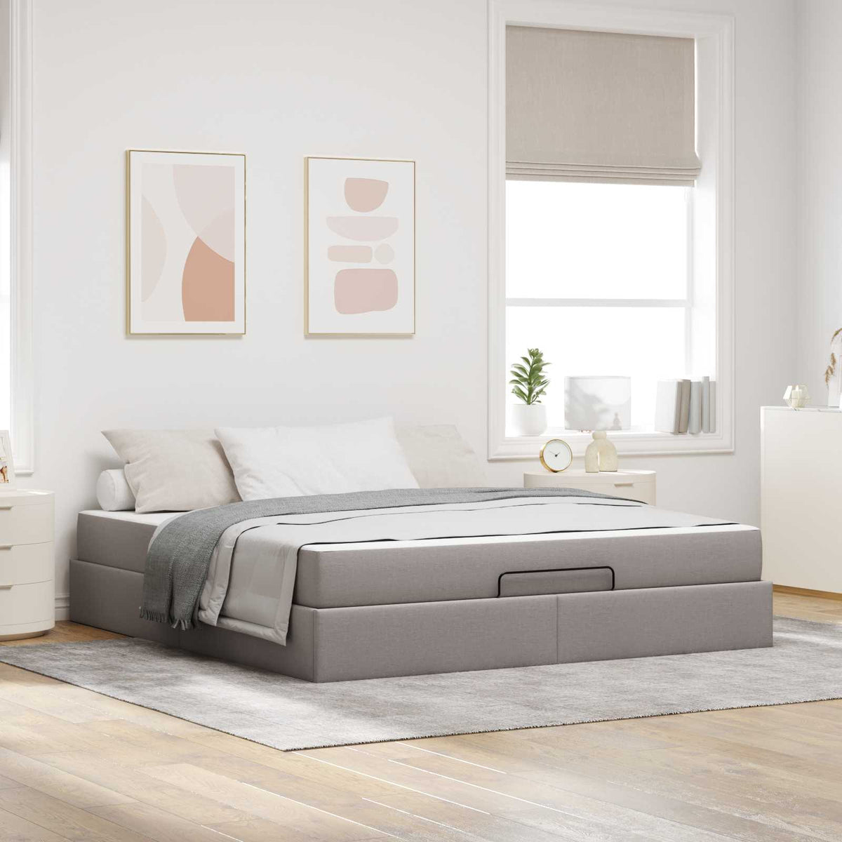 Bettgestell mit Matratze 2 Stk. Taupe Stoff