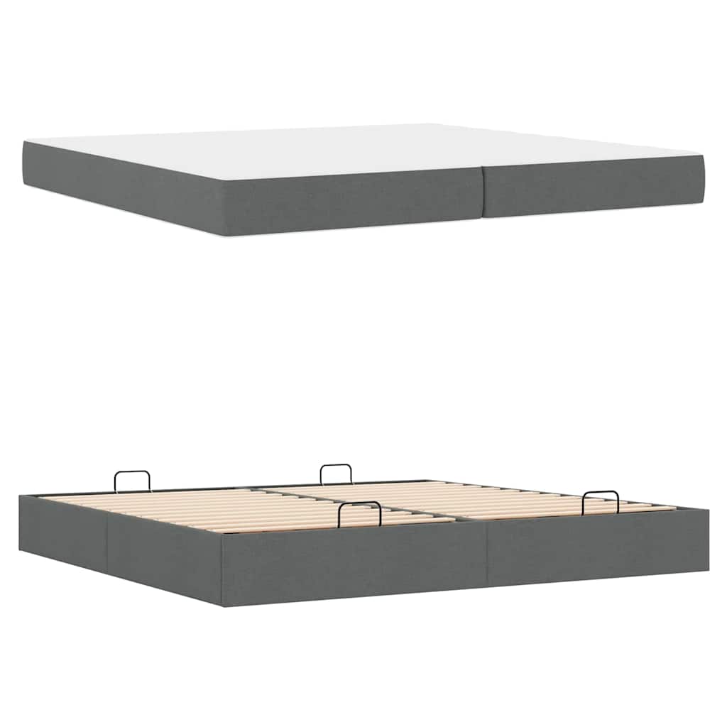 Bettgestell mit Speicher Dunkelgrau 200 x 200 cm Stoff