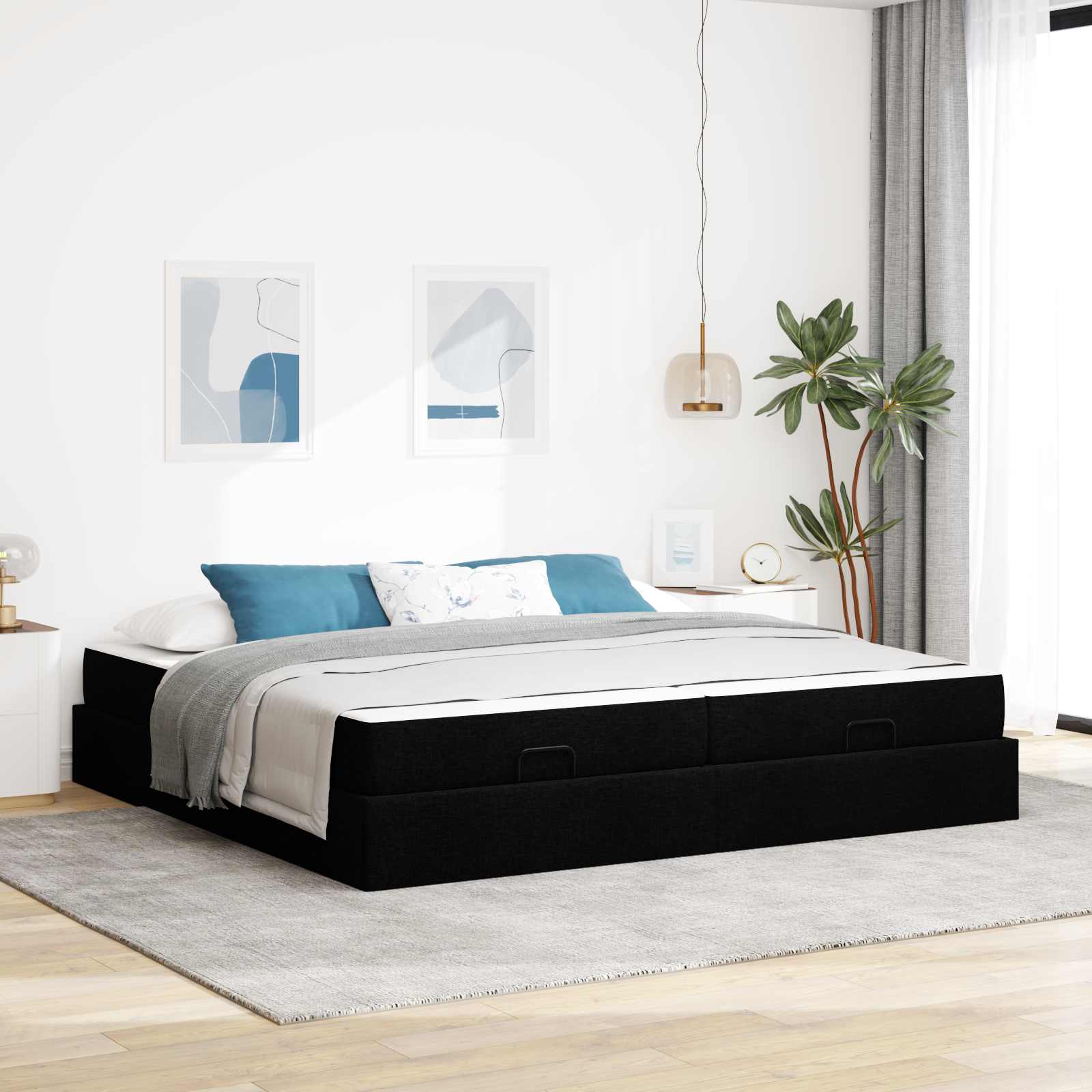 Bettgestell mit Matratze mit Matratze 2 pcs Schwarz Stoff