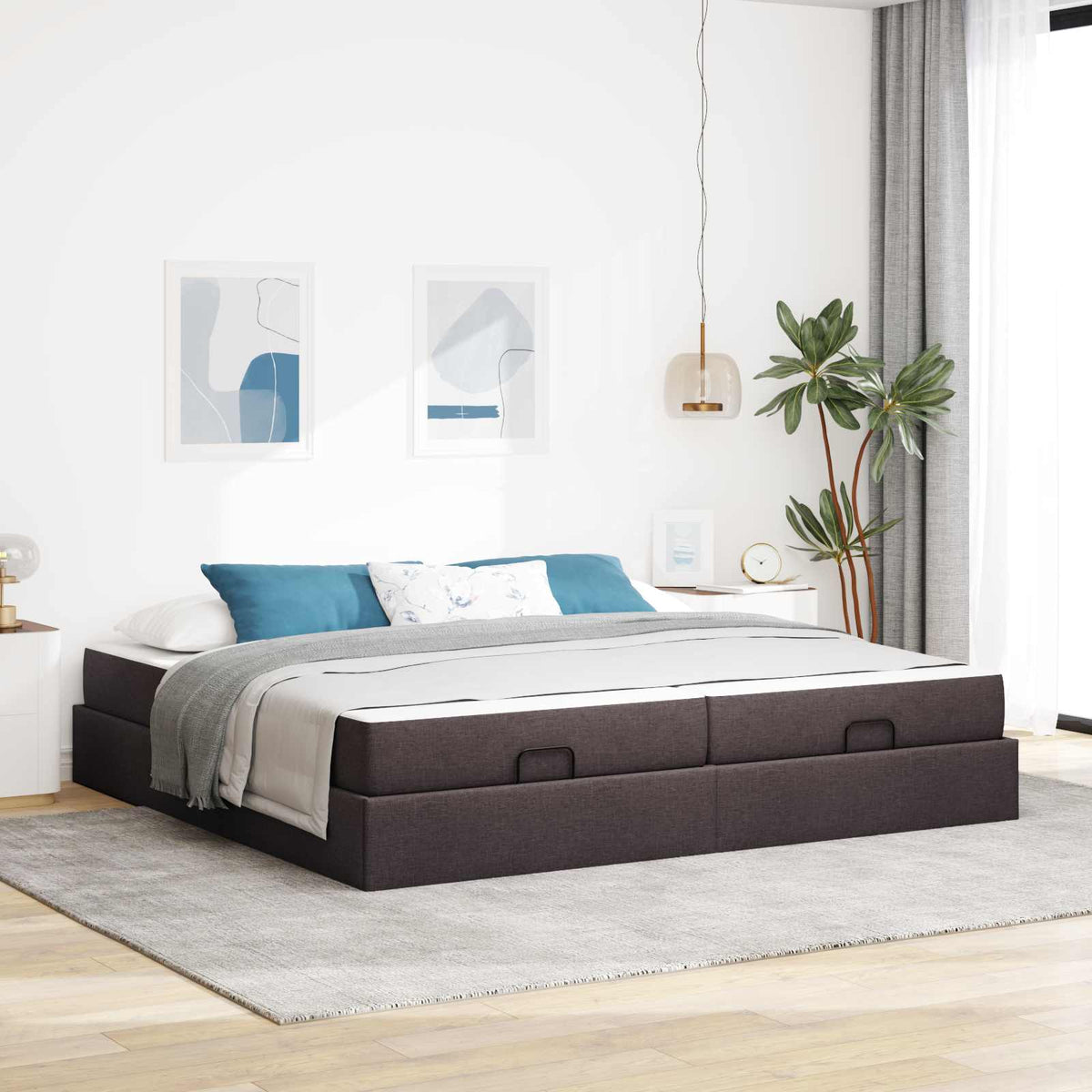 Bettgestell mit Matratze 2 Stk. Hellbraun Stoff