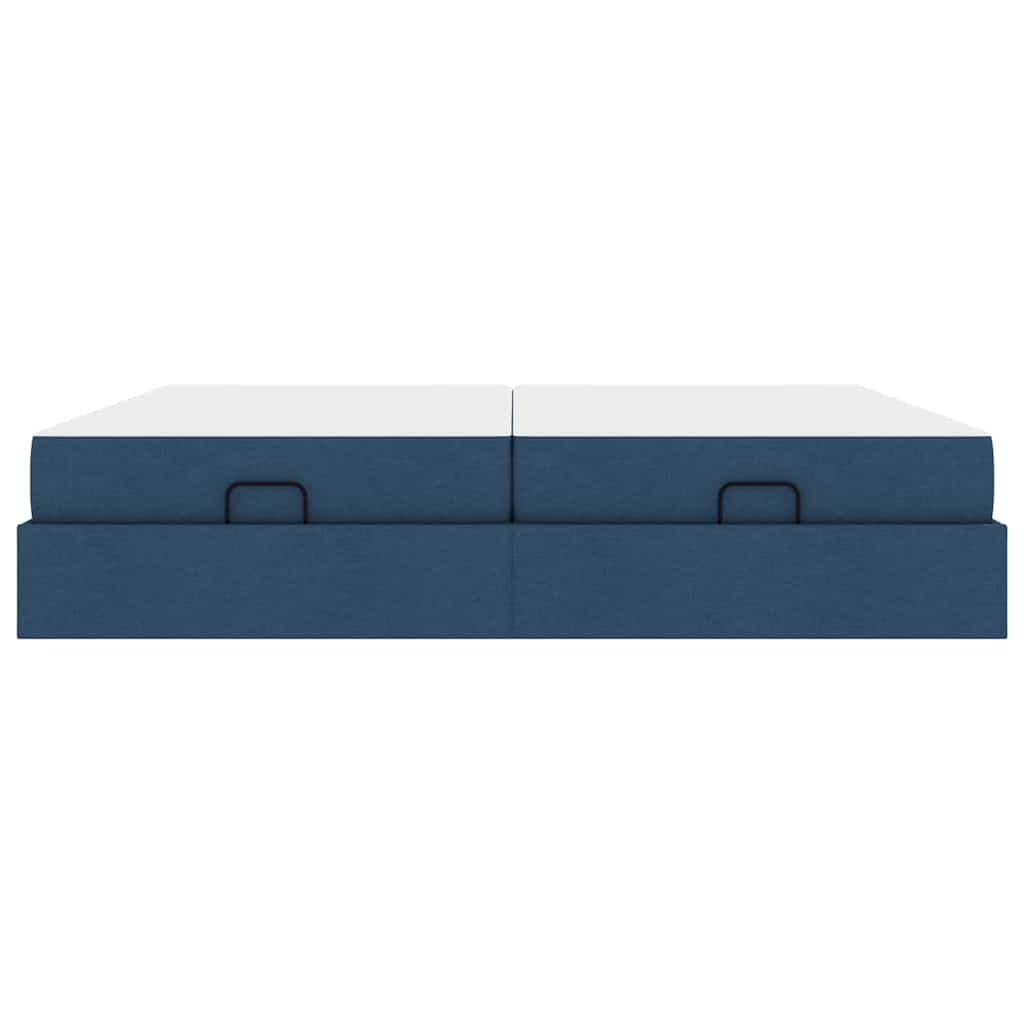 Bettgestell mit Speicher Blau 200 x 200 cm Stoff