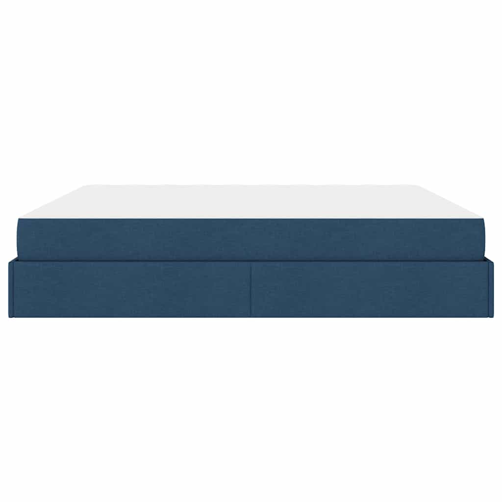 Bettgestell mit Speicher Blau 200 x 200 cm Stoff