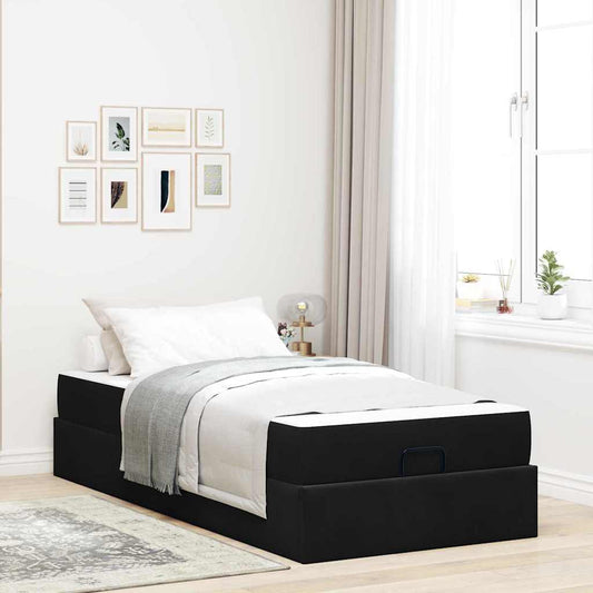 Bettgestell mit Matratze mit Speicher Schwarz 90 x 200 cm Samt