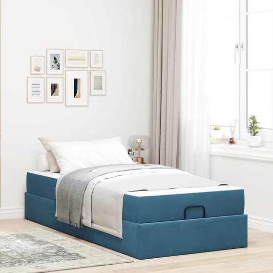 Bettgestell mit Matratze mit Speicher Blau 90 x 200 cm Samt