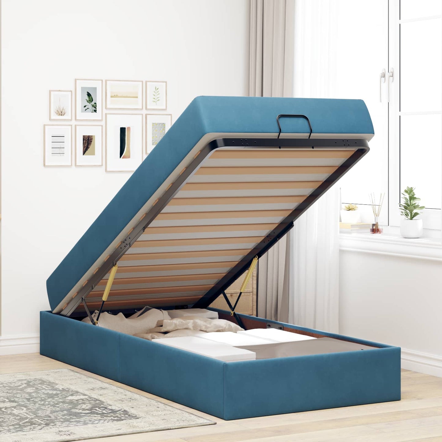 Bettgestell mit Matratze 2 stk. Blau Samt