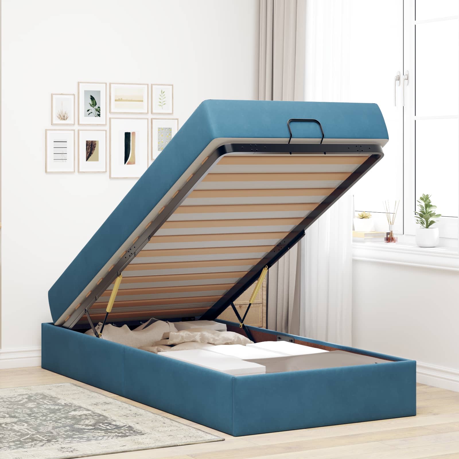 Bettgestell mit Matratze 2 stk. Blau Samt